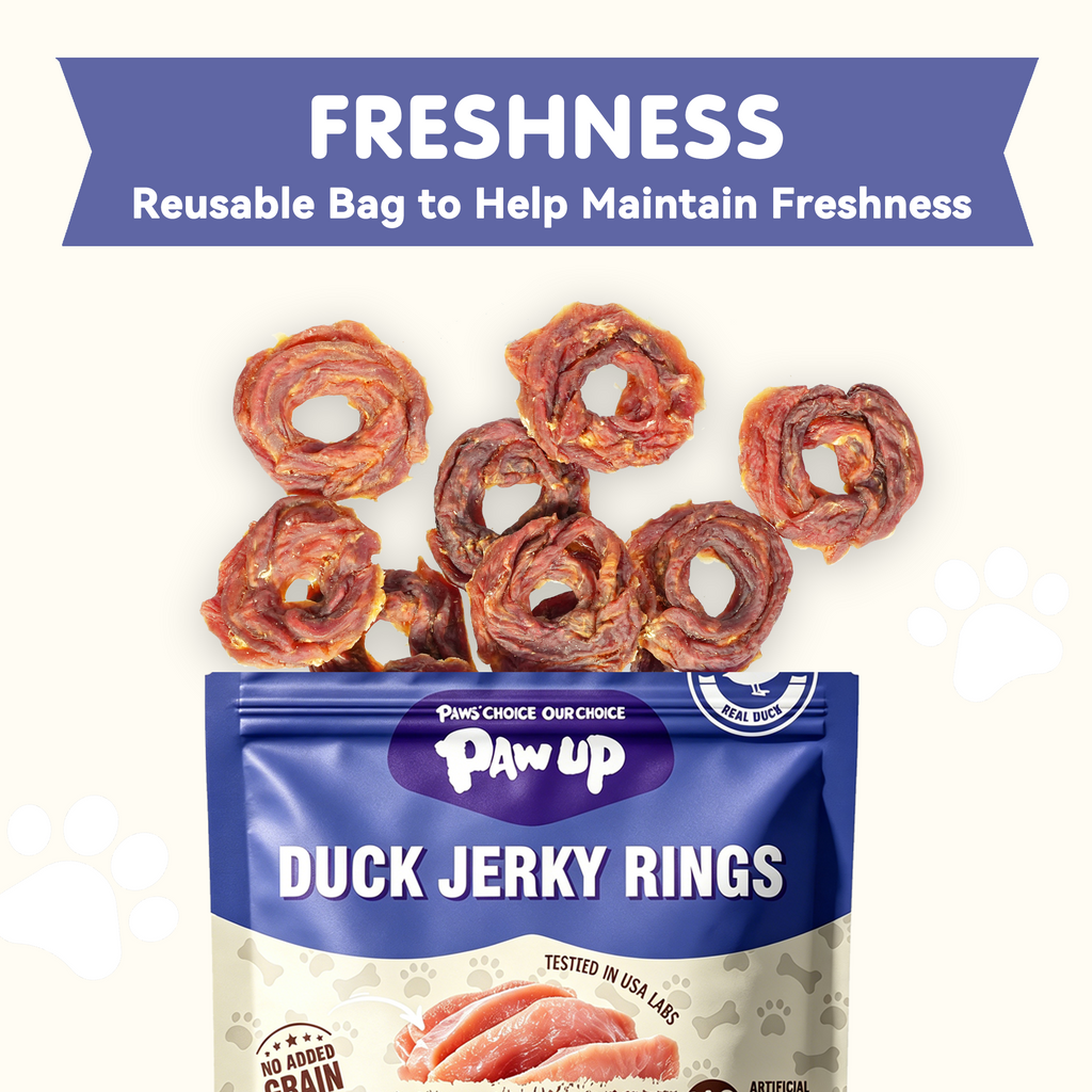 PAWUP Dog Treats Duck Jerky Rings, High Protein Training Treats for Small Medium Large Dogs, Heart Health with Taurine, 10.6oz - Pawup