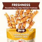 PAWUP Chicken Wrapped Rawhide Twist Dog Treats, Rawhide Dog Bones for Small Medium Large Dogs, 10.6oz