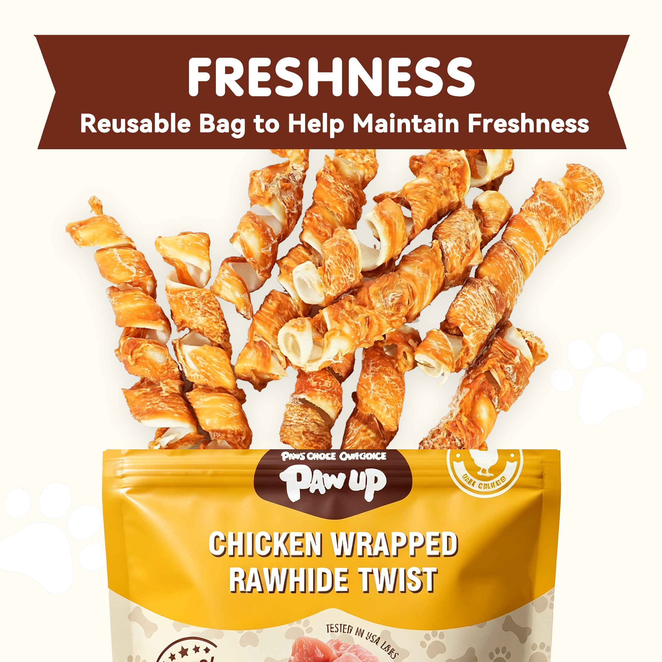 PAWUP Chicken Wrapped Rawhide Twist Dog Treats, Rawhide Dog Bones for Small Medium Large Dogs, 10.6oz