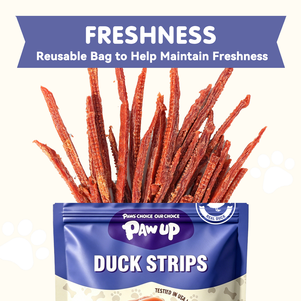PAWUP Duck Jerky Strips Dog Treats, Natural Healthy, 99% Duck Breast with Taurine, High Protein Training Treats for Small Medium Large Dogs, 10.6oz - Pawup