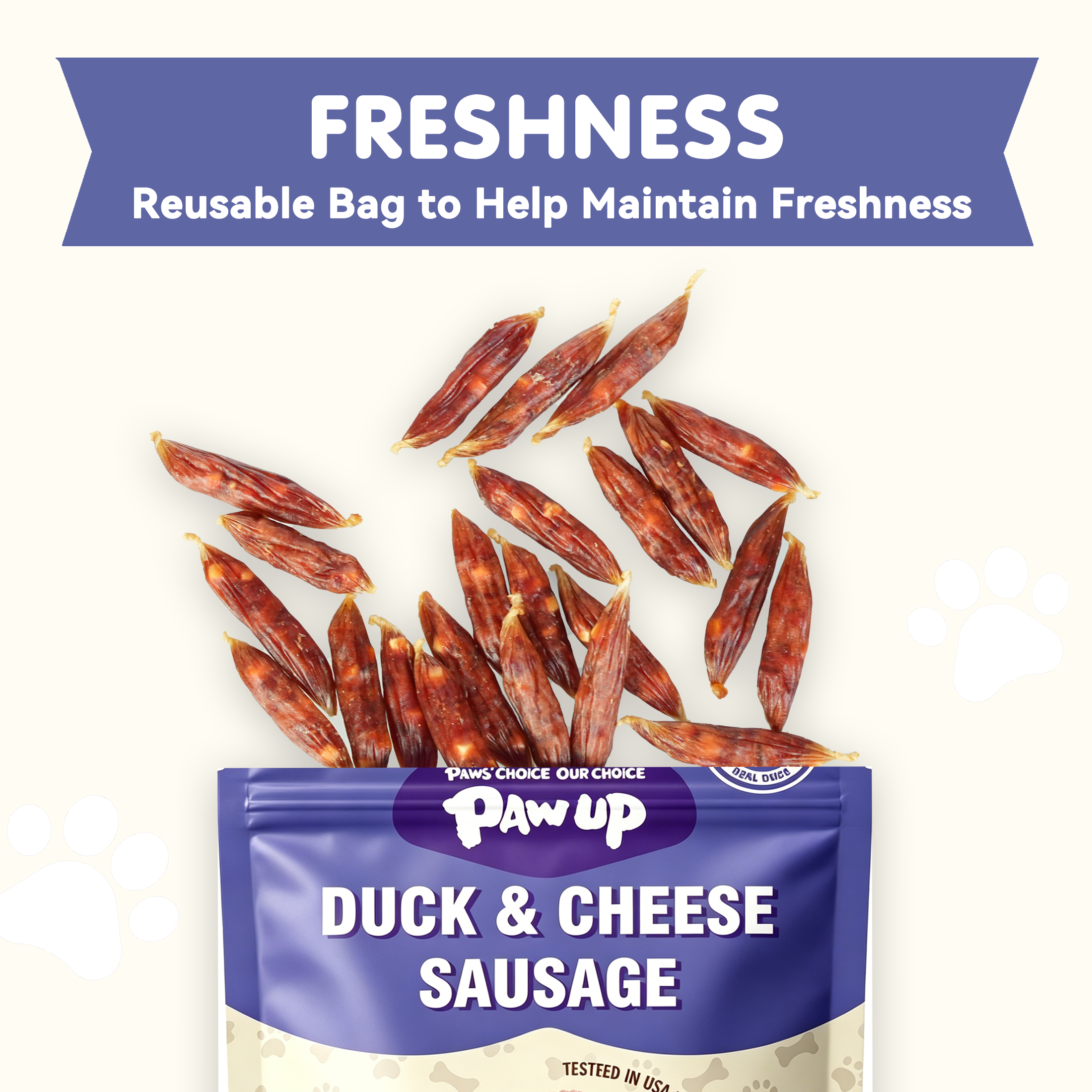 PAWUP Duck Sausage with Cheese Dog Treats, Natural Dog Snacks for Small Medium Large Dogs, Training Treats for Dogs, 10.6oz - Pawup