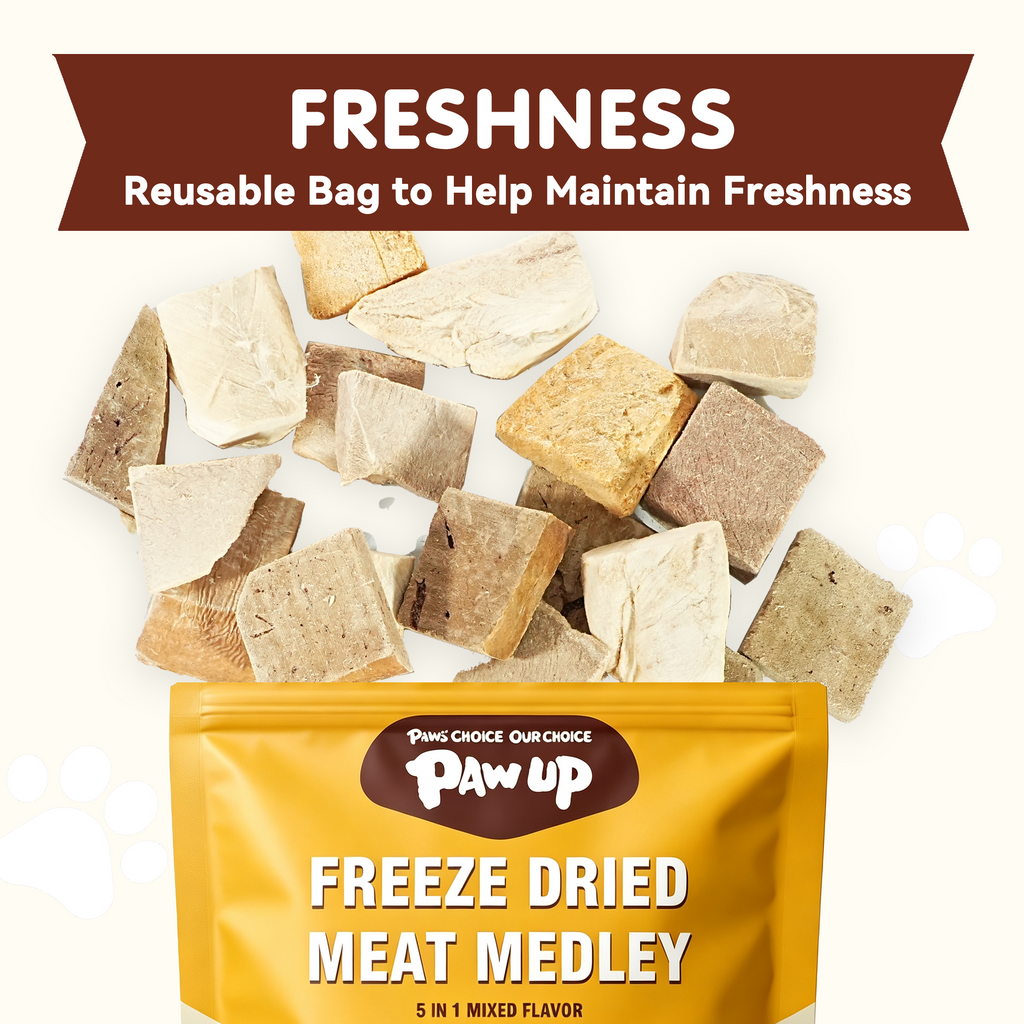 PAWUP Freeze Dried Dog Treats, Chicken, Duck, Beef, Beef Liver & Salmon, Single-Ingredient Variety Snack Pack for Small, Medium & Large Dogs, 2.5 oz Bag - Pawup