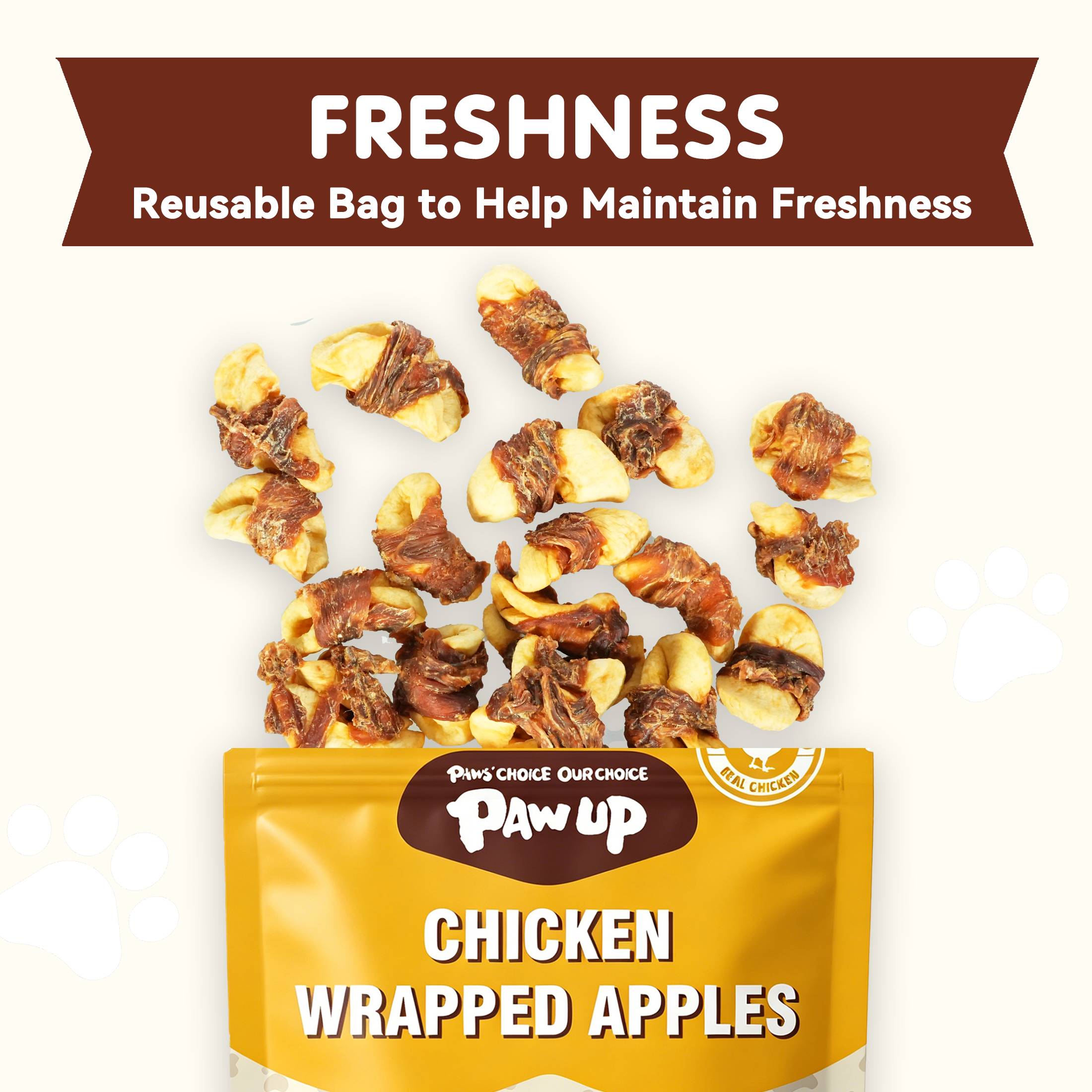 PAWUP Chicken Wrapped Apple Dog Treats, Chewy Dog Snack for Balanced Nutrition, Gluten & Grain Free Fruit Wraps for Dogs, 10.6 oz