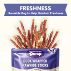 PAWUP Dog Treats Duck Wrapped Rawhide Sticks, Dog Bones for Small Medium Large Dogs, Long Lasting Dog Chew Dental Treats, 10.6oz - Pawup