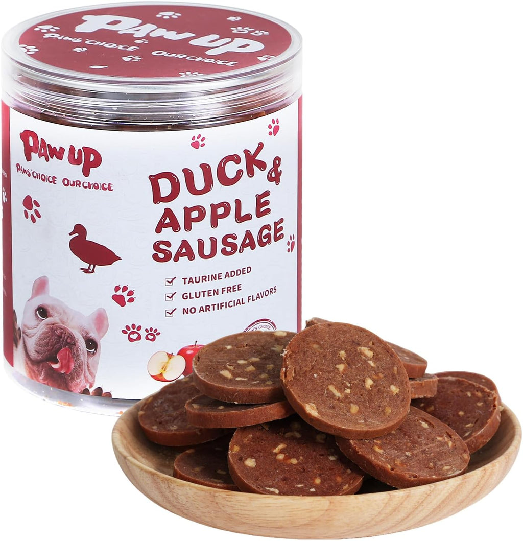 PAWUP Duck Jerky Dog Treats, Duck & Apple Sausage Slices, 12.5 oz | Taurine Added, Rawhide Free, Soft Dog Snack, For Small & Medium Dogs Training - Pawup