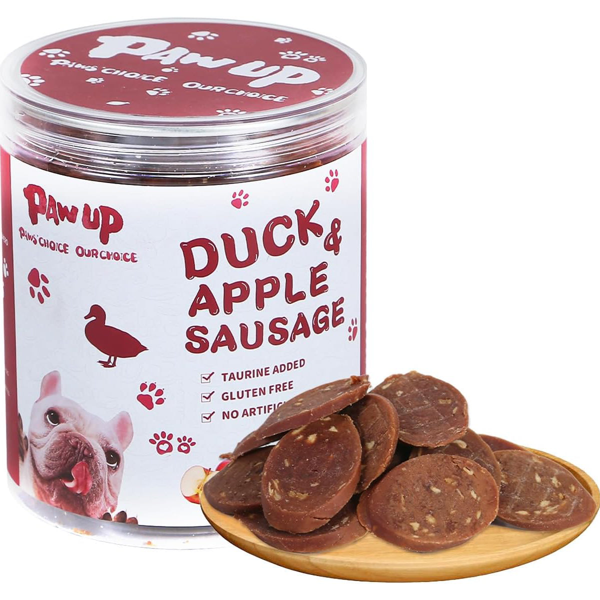PAWUP Duck Jerky Dog Treats, Duck & Apple Sausage Slices, 12.5 oz | Taurine Added, Rawhide Free, Soft Dog Snack, For Small & Medium Dogs Training - Pawup