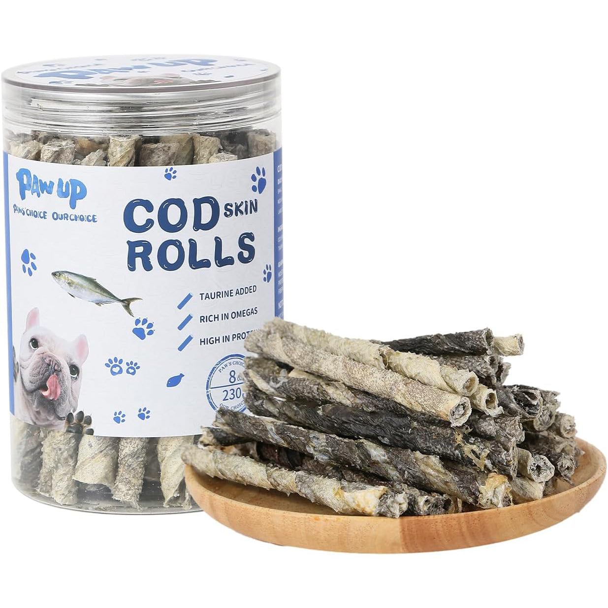 Cod Skin Dog Treats Natural High Omega 3 Dog Snacks, Single Ingredient Cod Skin Chews for Small Dogs w/Taurine, 8 oz - Pawup