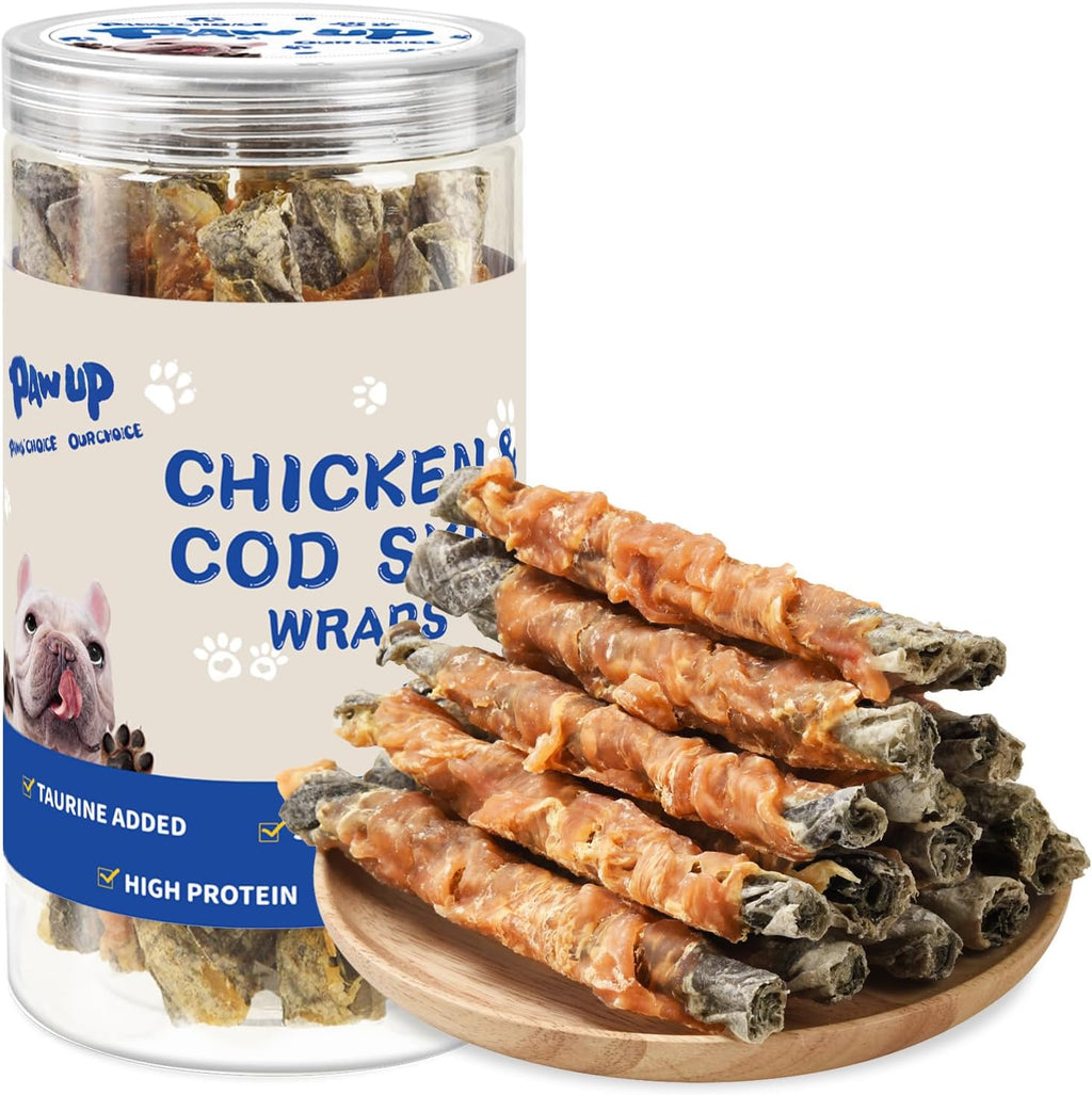 PAWUP Dog Treat Chicken Wrapped Cod Skins, Fish Chews, 12-15 Count | Crunchy & Chewy, Rawhide-Free, Rich in Omega-3, for Small, Medium & Large Breeds, 12.5 oz