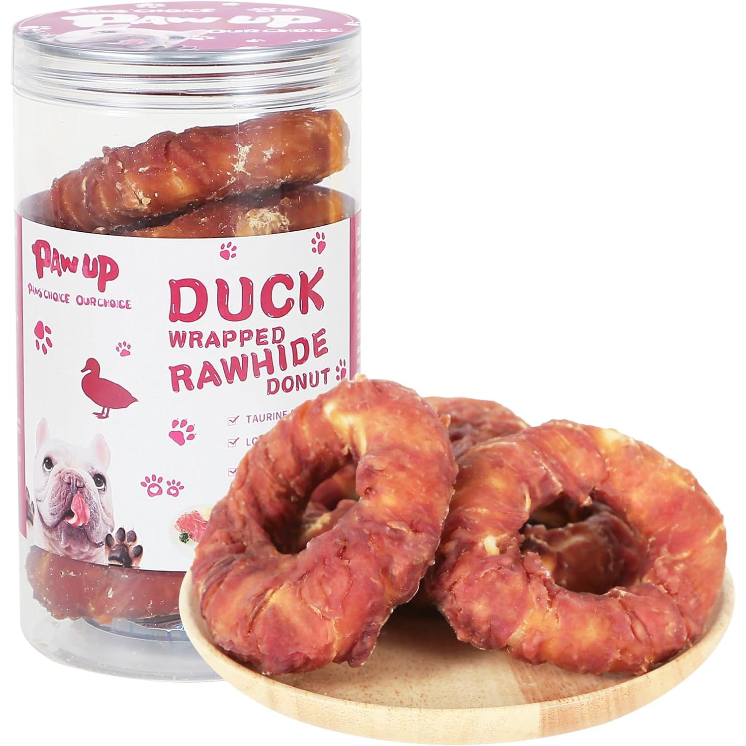 Duck Rawhide Ring Dog Treats, Long-Lasting Chews for Aggressive Chewers, 4 Pack (12.5 oz) - Pawup