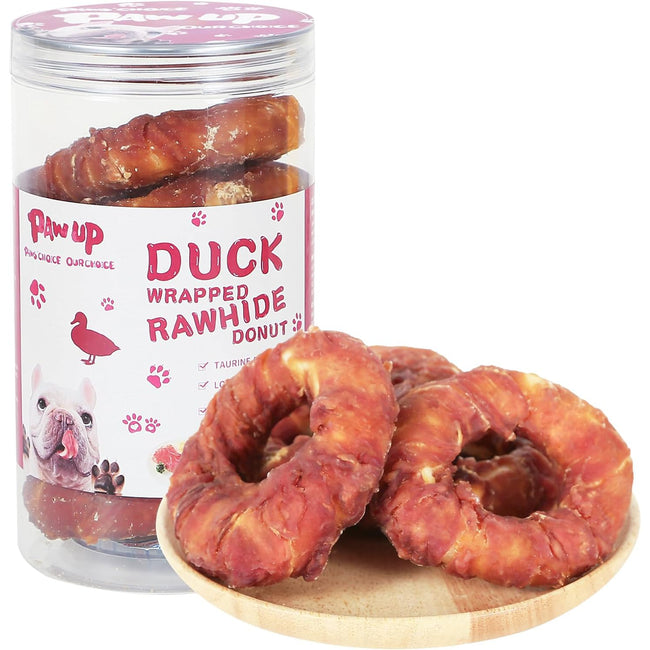 Duck Rawhide Ring Dog Treats, Long-Lasting Chews for Aggressive Chewers, 4 Pack (12.5 oz) - Pawup Hover Image