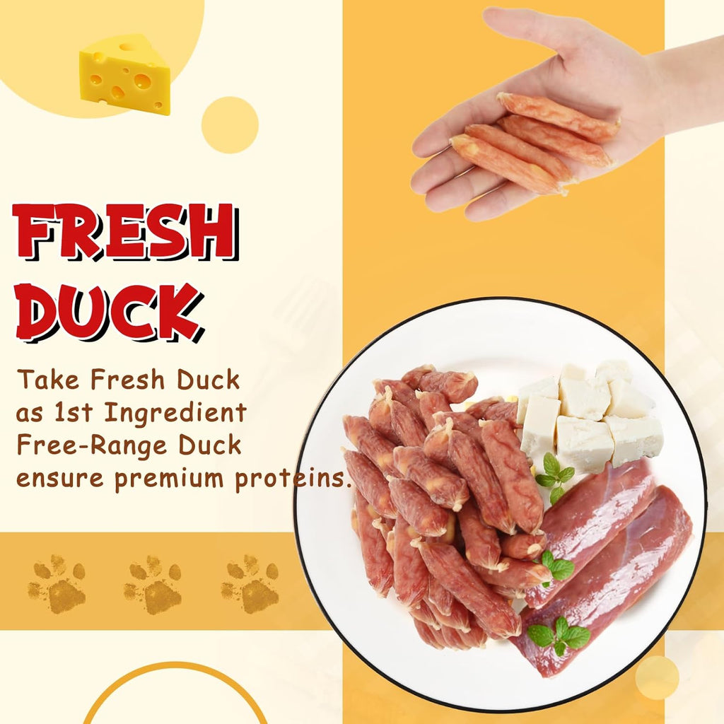 Duck Cheese Sausage Dog Treats, Rawhide-Free Training Snacks for Dogs, 12.5 oz - Pawup