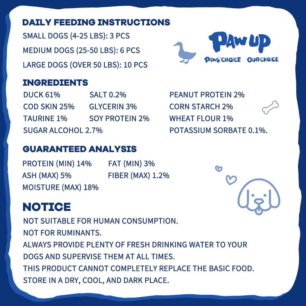 Cod Skin with Duck Dog Treats, High-Protein Omega-3 Chews for Dogs, 12.5 oz - Pawup