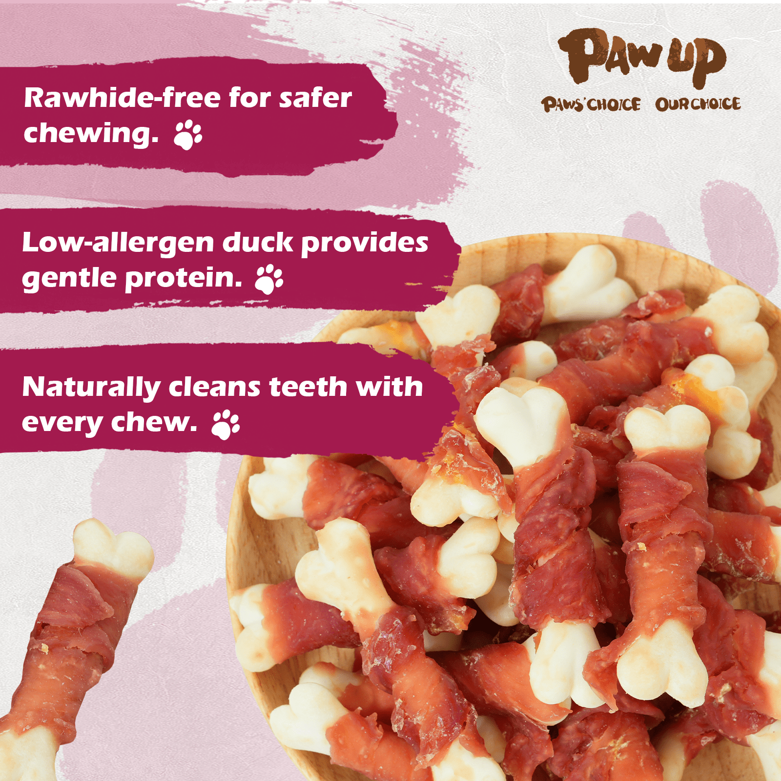 Duck Wrapped Calcium Bone Dog Treats, Rawhide-Free High-Protein Chews for Puppies & Small Dogs, 10.6 oz - Pawup