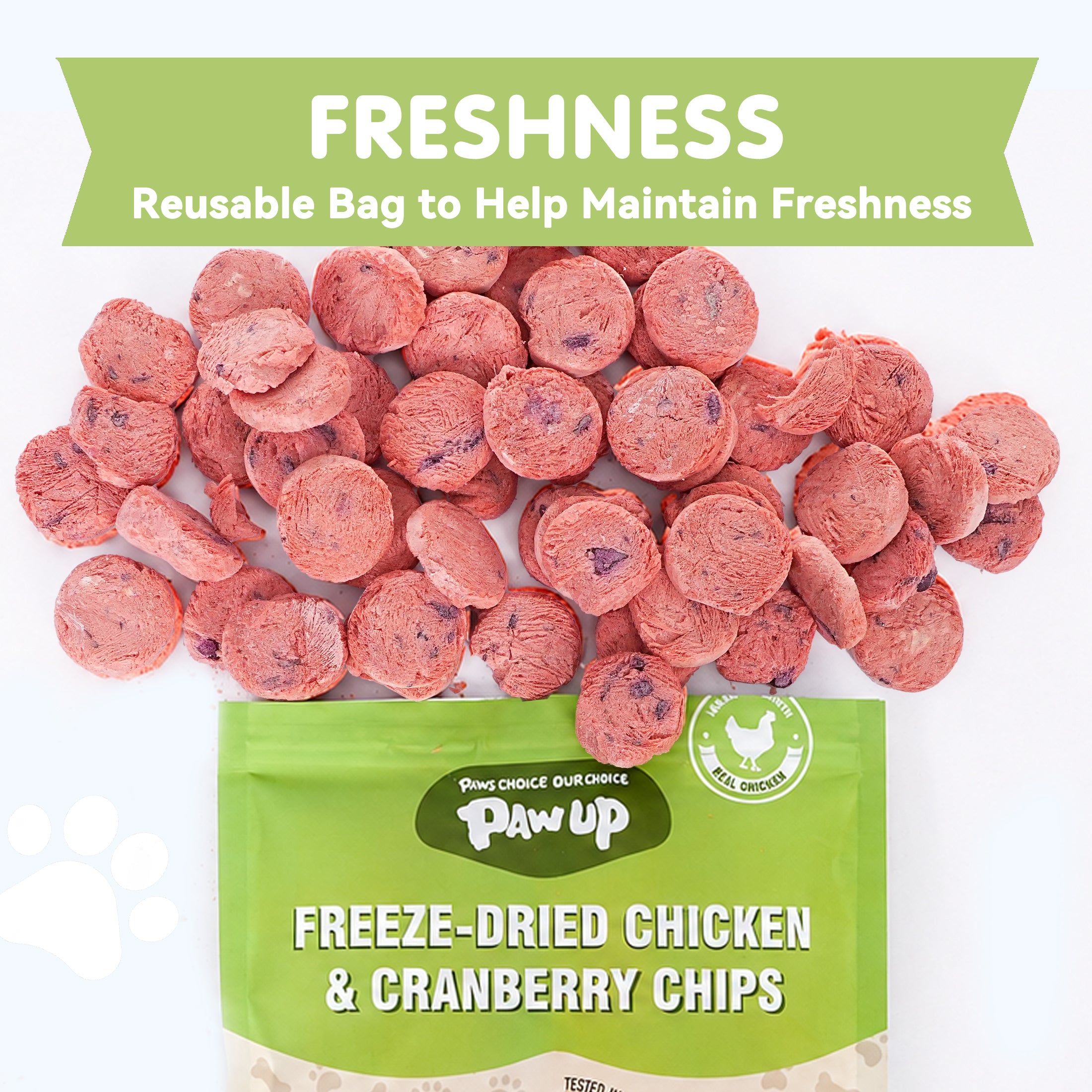 PAWUP Freeze Dried Dog Treats, Real Chicken with Cranberry, High Protein Crunchy Training Snack for Small Medium Large Dogs, 3.6 oz Bag