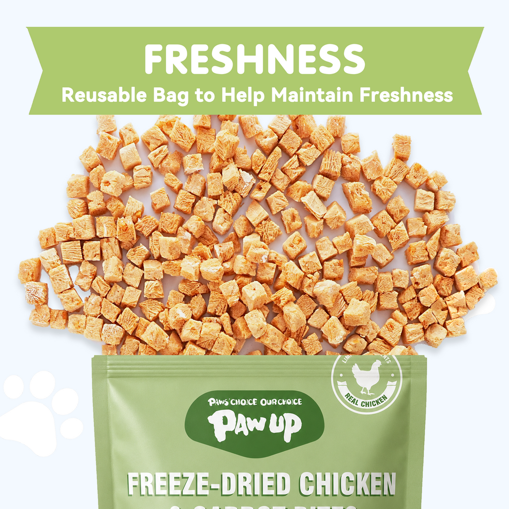 PAWUP Freeze Dried Dog Treats, Real Chicken with Carrot, High Protein Crunchy Training Snack for Small Medium Large Dogs, 3.6 oz Bag