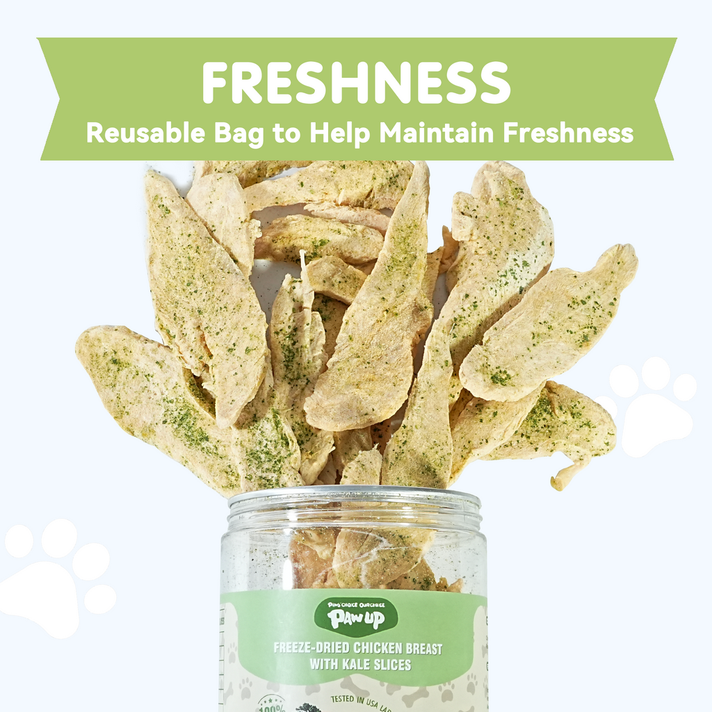 PAWUP Freeze Dried Dog Treats Chicken Breast Slices with Kale for Small, Medium & Large Dogs & Cats, 3.2 oz