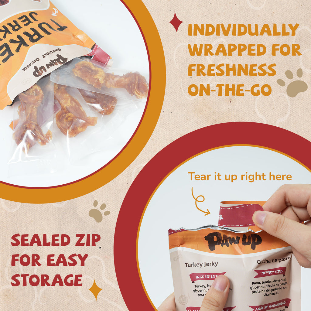 Turkey Jerky Dog Treats, High-Protein Chews for Large Dogs, 6 Sticks (13 g Each) - Pawup