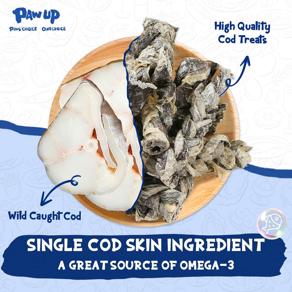 Cod Fish Skin Braids Dog Treats, Omega-3 Rich Single-Ingredient Chews, 7 oz - Pawup