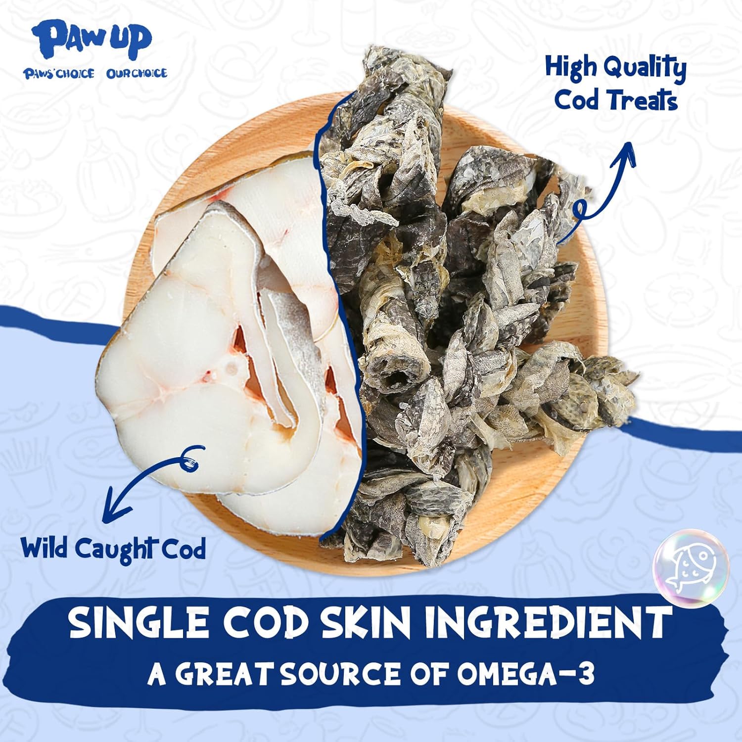 Cod Fish Skin Braids Dog Treats, Omega-3 Rich Single-Ingredient Chews, 7 oz - Pawup