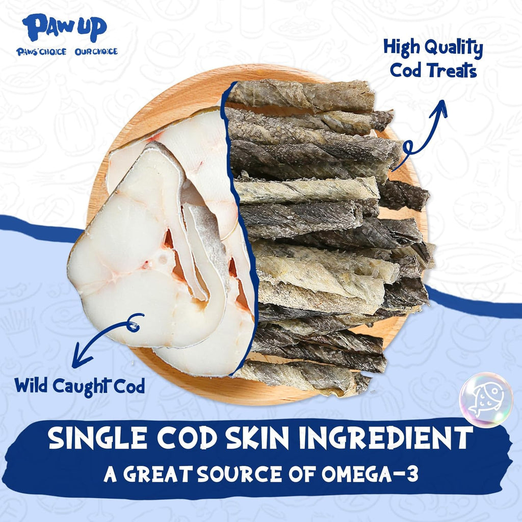 Cod Skin Dog Treats Natural High Omega 3 Dog Snacks, Single Ingredient Cod Skin Chews for Small Dogs w/Taurine, 8 oz - Pawup