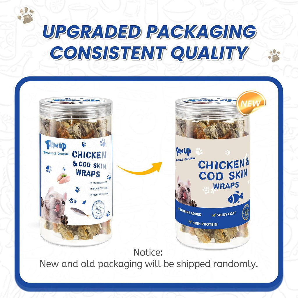 PAWUP Dog Treat Chicken Wrapped Cod Skins, Fish Chews, 12-15 Count | Crunchy & Chewy, Rawhide-Free, Rich in Omega-3, for Small, Medium & Large Breeds, 12.5 oz