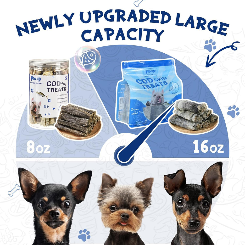 Cod Skin Dog Treats, Omega-3 Rich Single-Ingredient Chews, 16.2 oz - Pawup