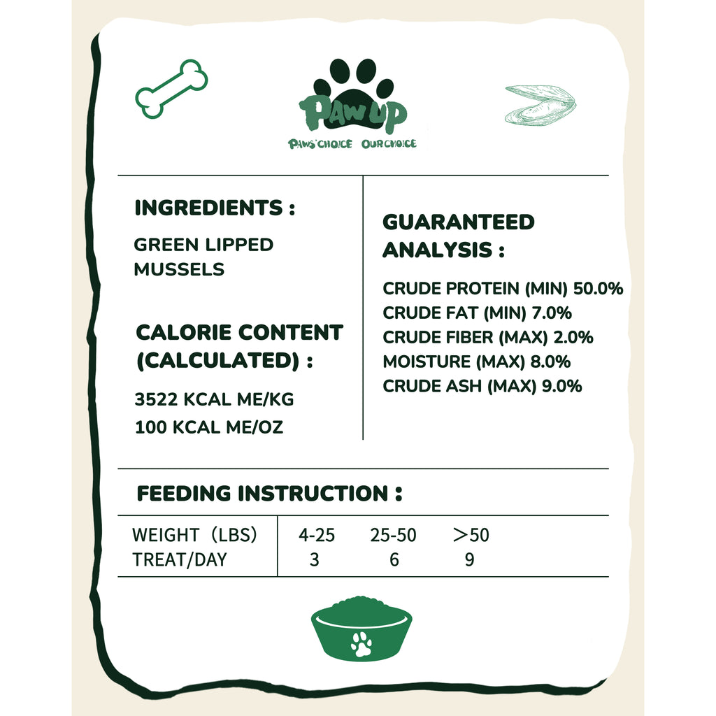 PAWUP Dog Treats, Freeze Dried Green-Lipped Mussels, Large Whole Mussels, 3.5 oz