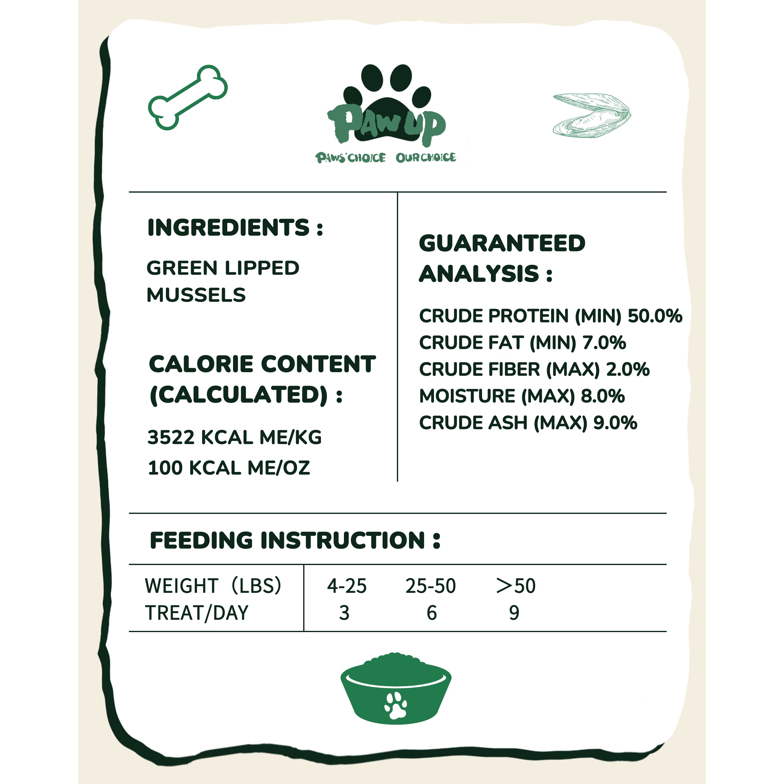PAWUP Dog Treats, Freeze Dried Green-Lipped Mussels, Large Whole Mussels, 3.5 oz
