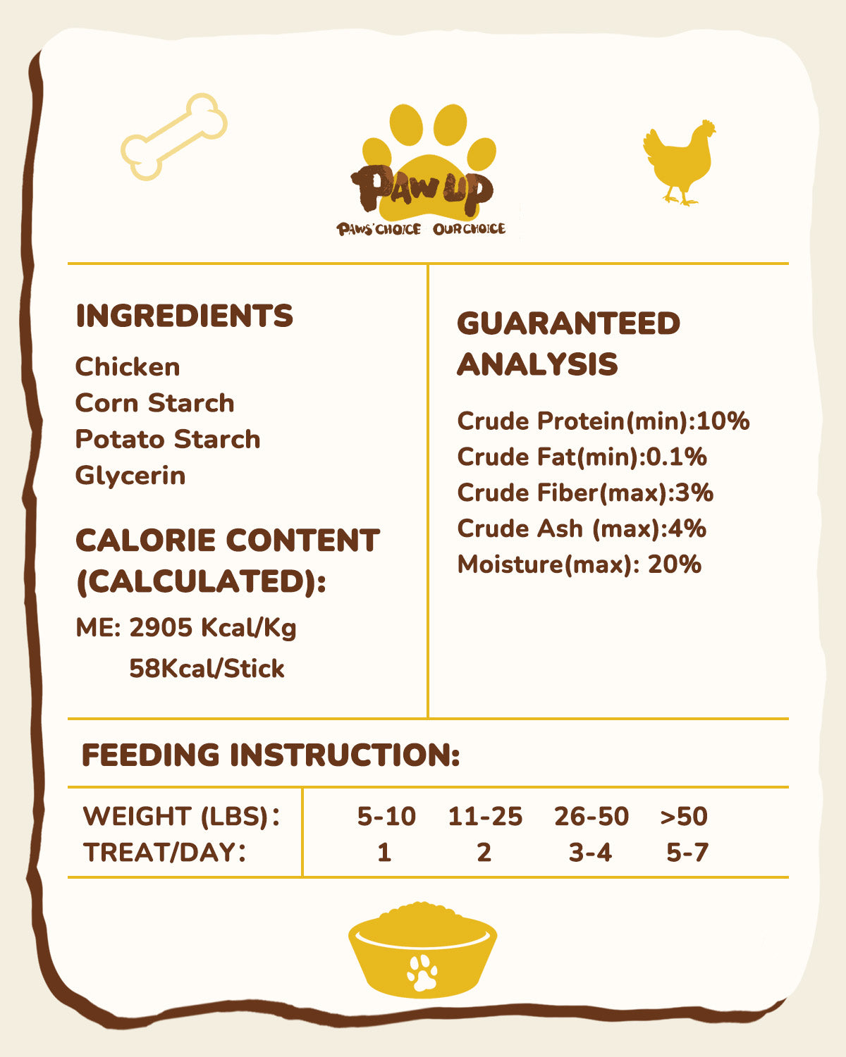 PAWUP Rawhide-Free Chicken Chew Sticks Dogs Treats, 5 Inch - Pawup