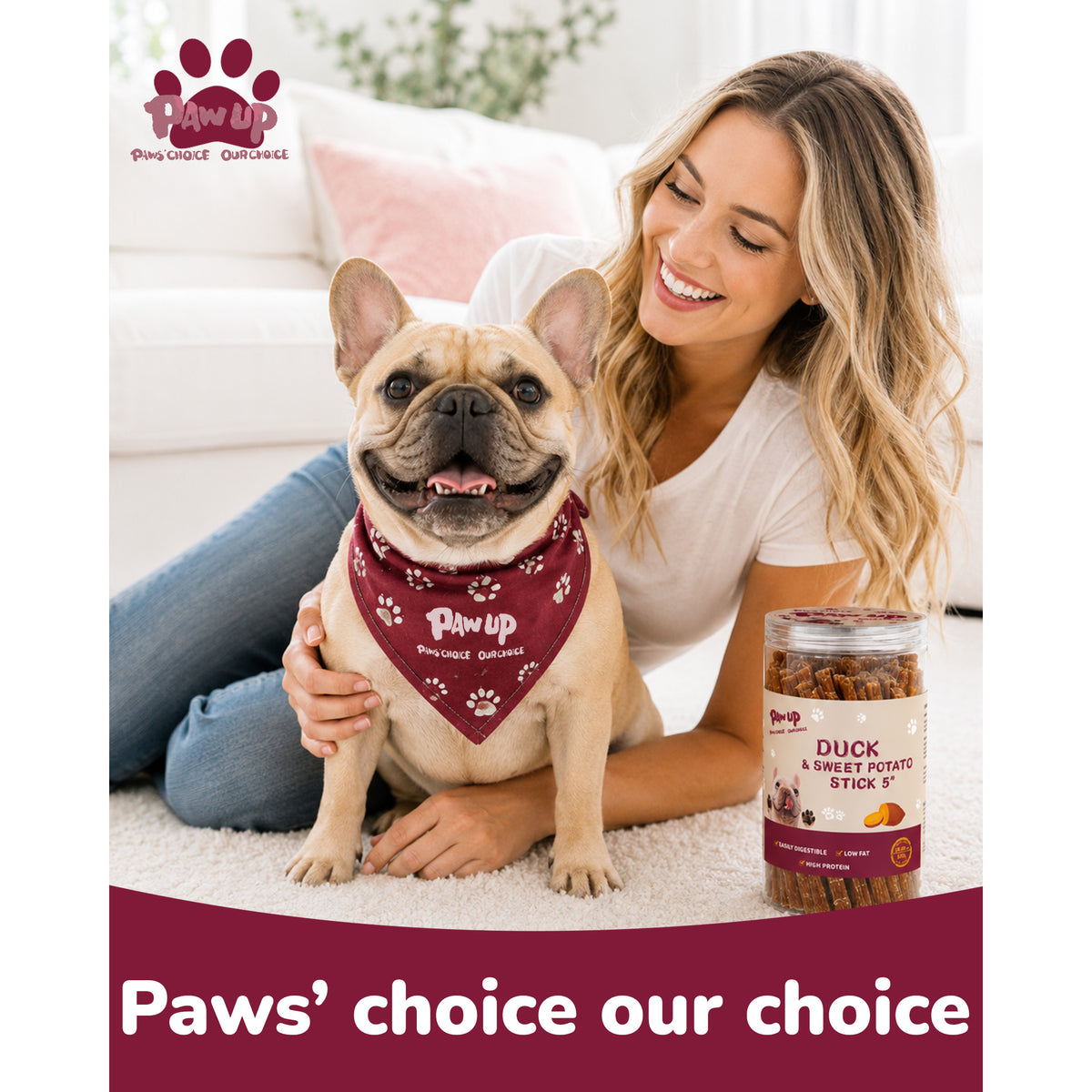 PAWUP Duck Jerky Dog Treats with Sweet Potato | High Protein Chewy Sticks, Grain-Free & Rawhide-Free Chews, Easy-to-Digest, 10.58 oz - Pawup