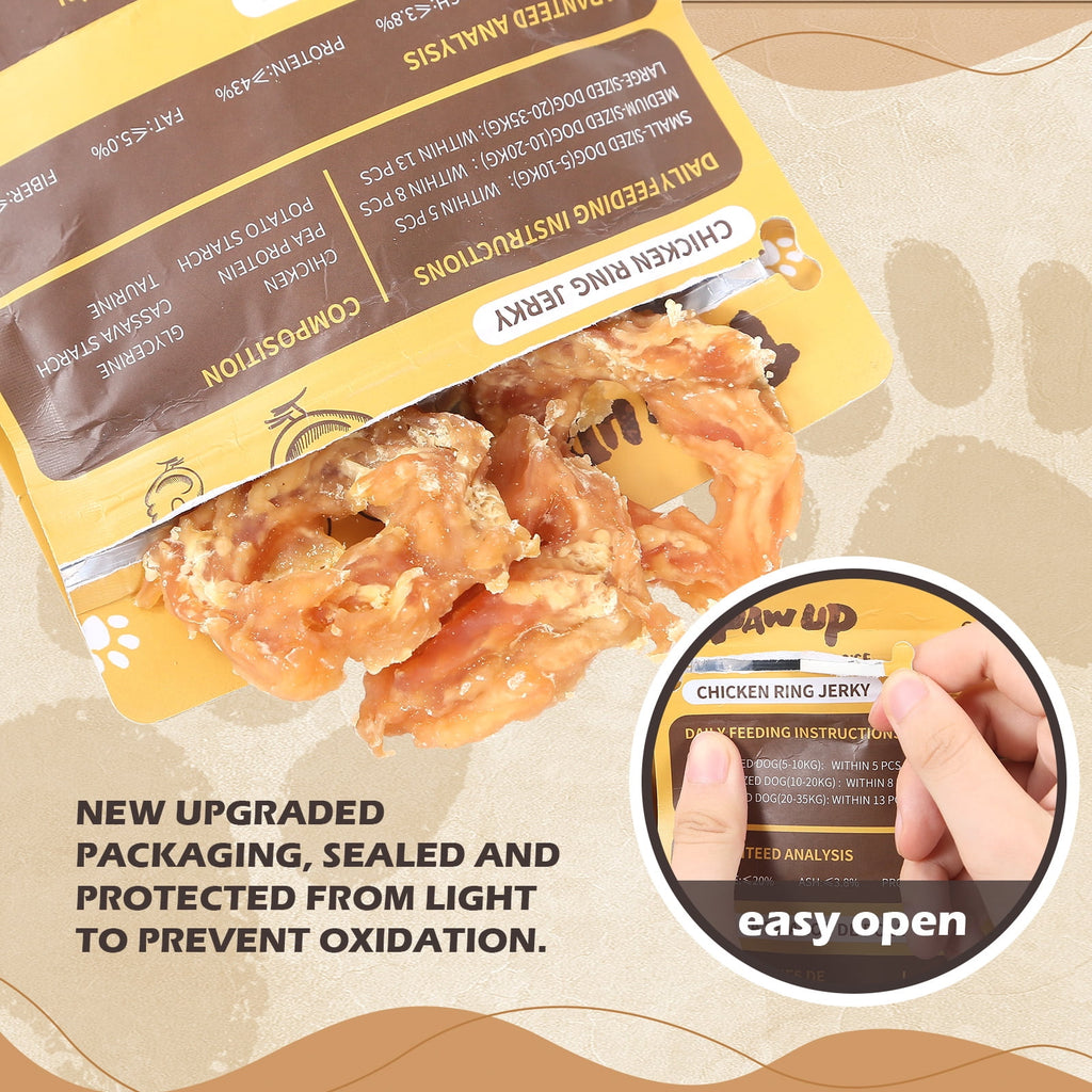 Chicken Jerky Rings Dog Treats, High Protein Chewy Snacks for Small Medium Large Dogs, Taurine Added, 10.6oz - Pawup