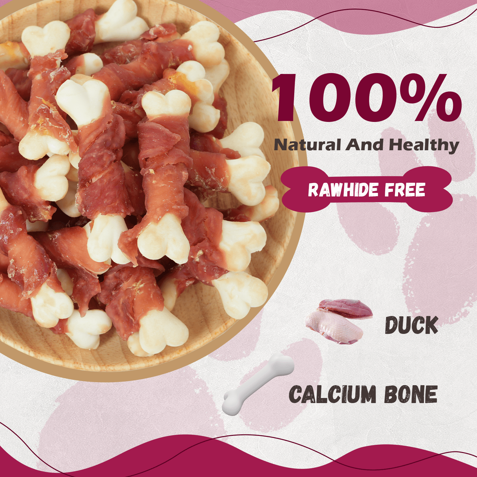 Duck Wrapped Calcium Bone Dog Treats, Rawhide-Free High-Protein Chews for Puppies & Small Dogs, 10.6 oz - Pawup