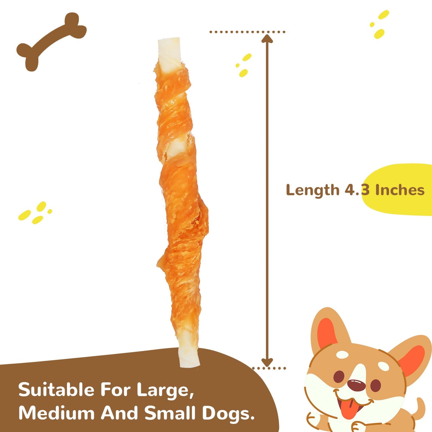 Chicken Wrapped Rawhide Stick Dog Treats, Long-Lasting Chews for Dogs, 10.4 oz - Pawup