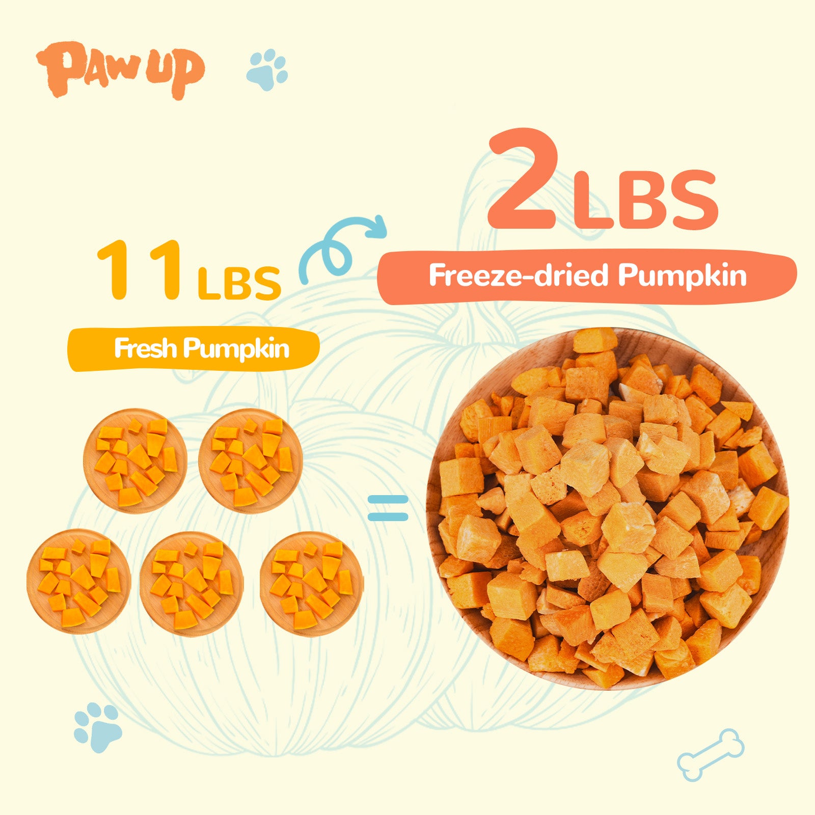 Freeze-Dried Pumpkin Treats for Dogs & Cats, High-Fiber Single-Ingredient Snacks, 1.58 oz - Pawup