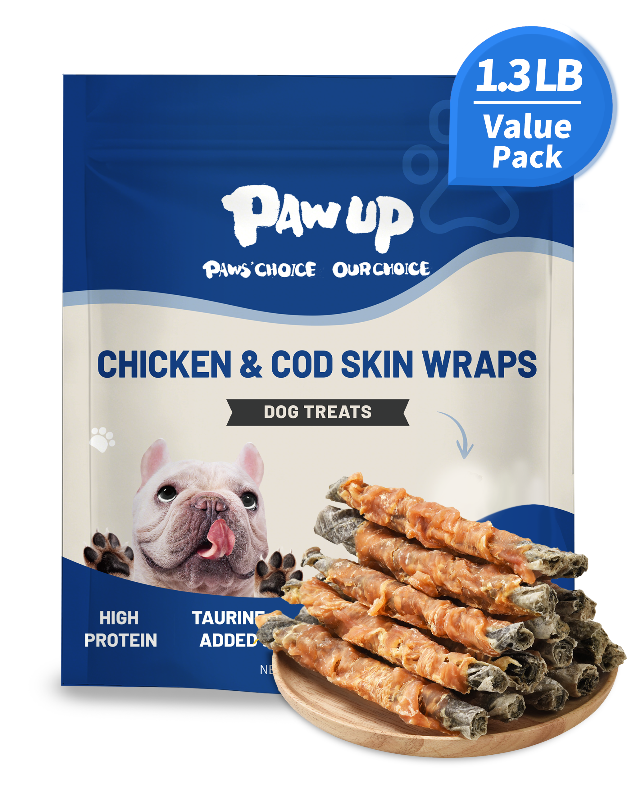 PAWUP Dog Treat Chicken Wrapped Cod Skins, Fish Chews Rolls for Medium Dogs, Healthy, Rawhide-Free, 21 oz - Pawup