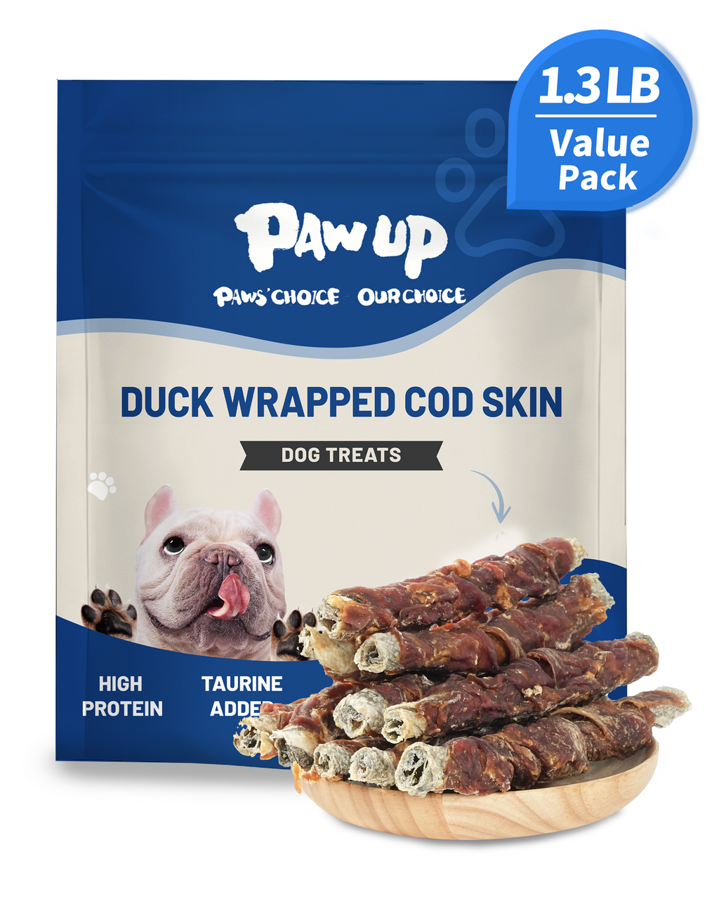 PAWUP Cod Skin Dog Treats with Duck Dog Snacks High Protein and Omega-3, Natural Dog Chews w/Taurine, 21 oz - Pawup