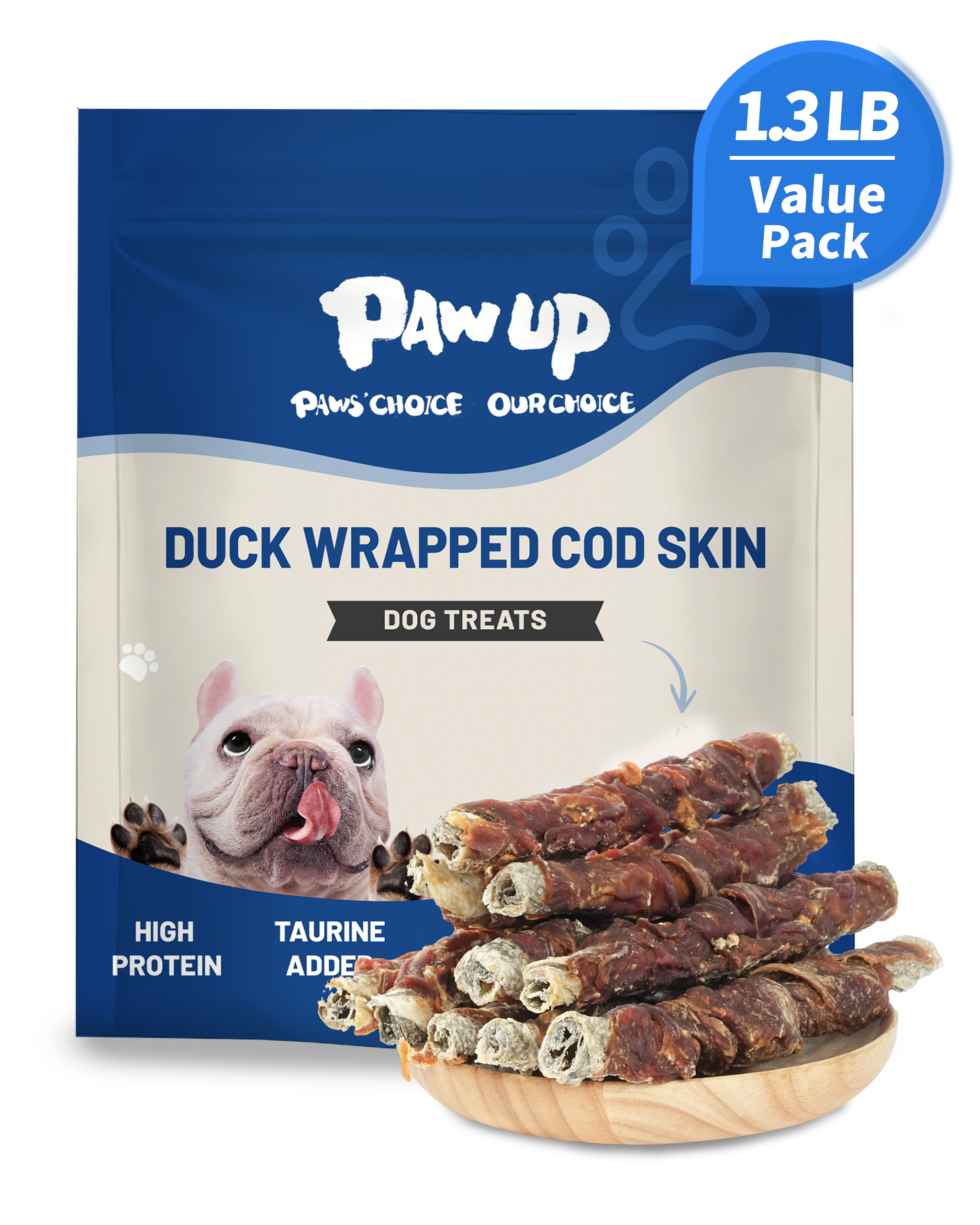 PAWUP Cod Skin Dog Treats with Duck Dog Snacks High Protein and Omega-3, Natural Dog Chews w/Taurine, 21 oz - Pawup