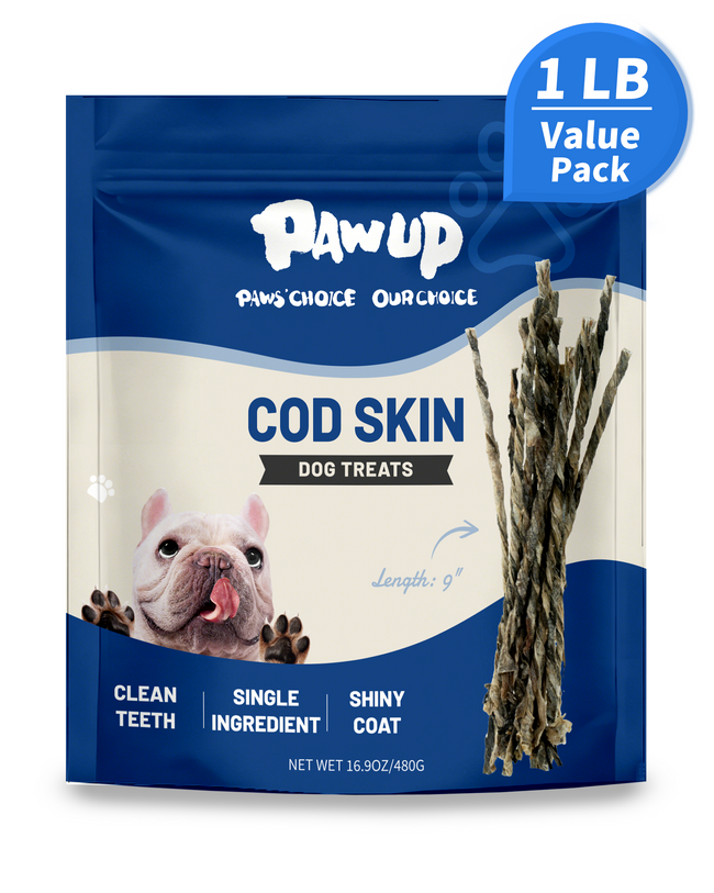 PAWUP Cod Skin Strips Dog Treats, Natural Fish Skin Chews, Omega-3 Rich for Skin & Coat Health, Single Ingredient Dog Snacks for Small & Medium Dogs, 16 oz - Pawup Hover Image