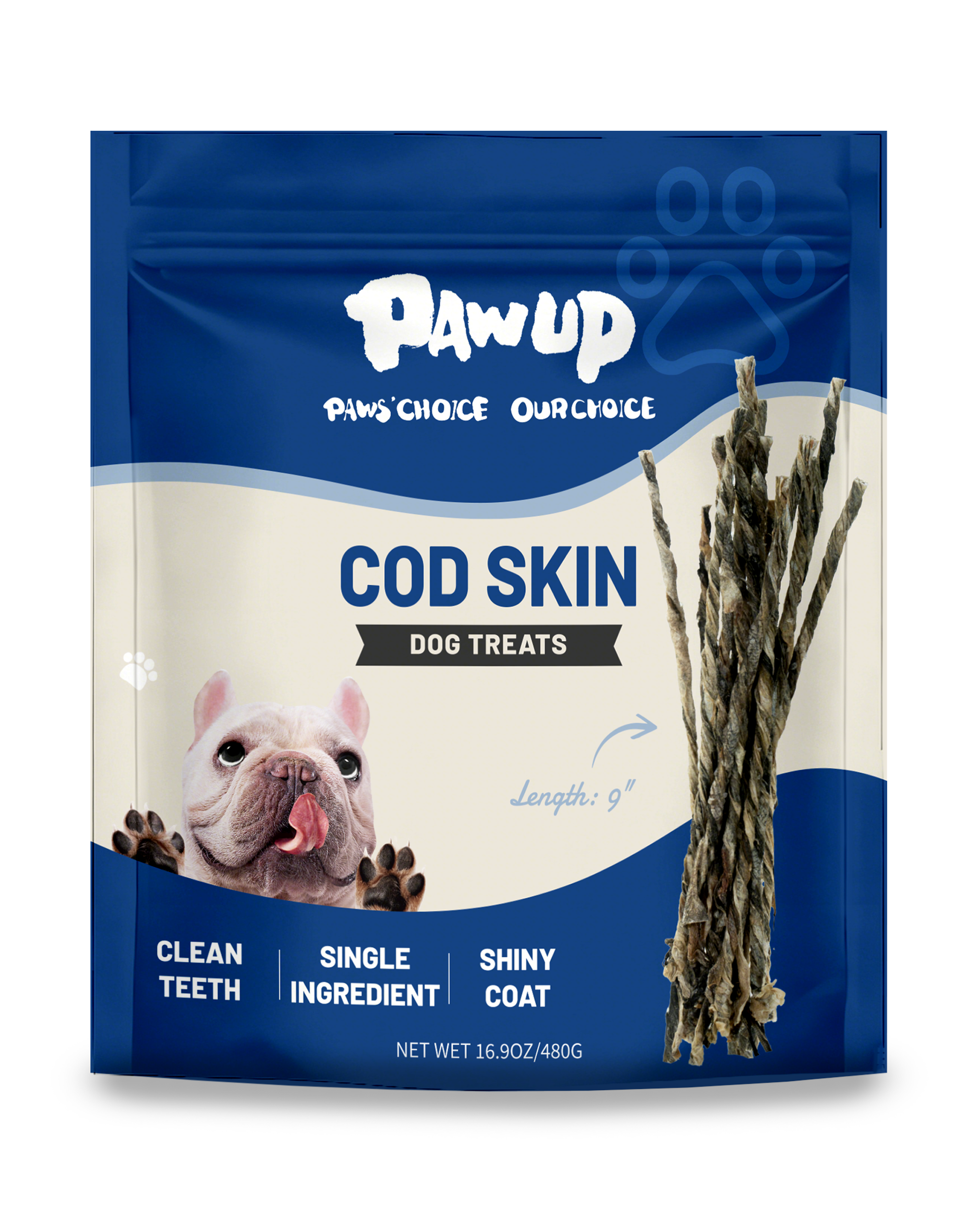 PAWUP Cod Skin Strips Dog Treats, Natural Fish Skin Chews, Omega-3 Rich for Skin & Coat Health, Single Ingredient Dog Snacks for Small & Medium Dogs, 16 oz - Pawup