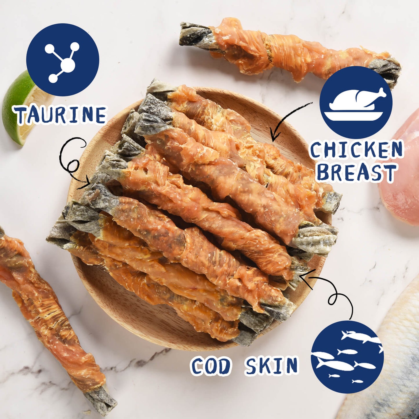 Cod Dog Treat, Chicken Wrapped Cod Skin Chew Fish Rolls, 12.5 oz - Pawup
