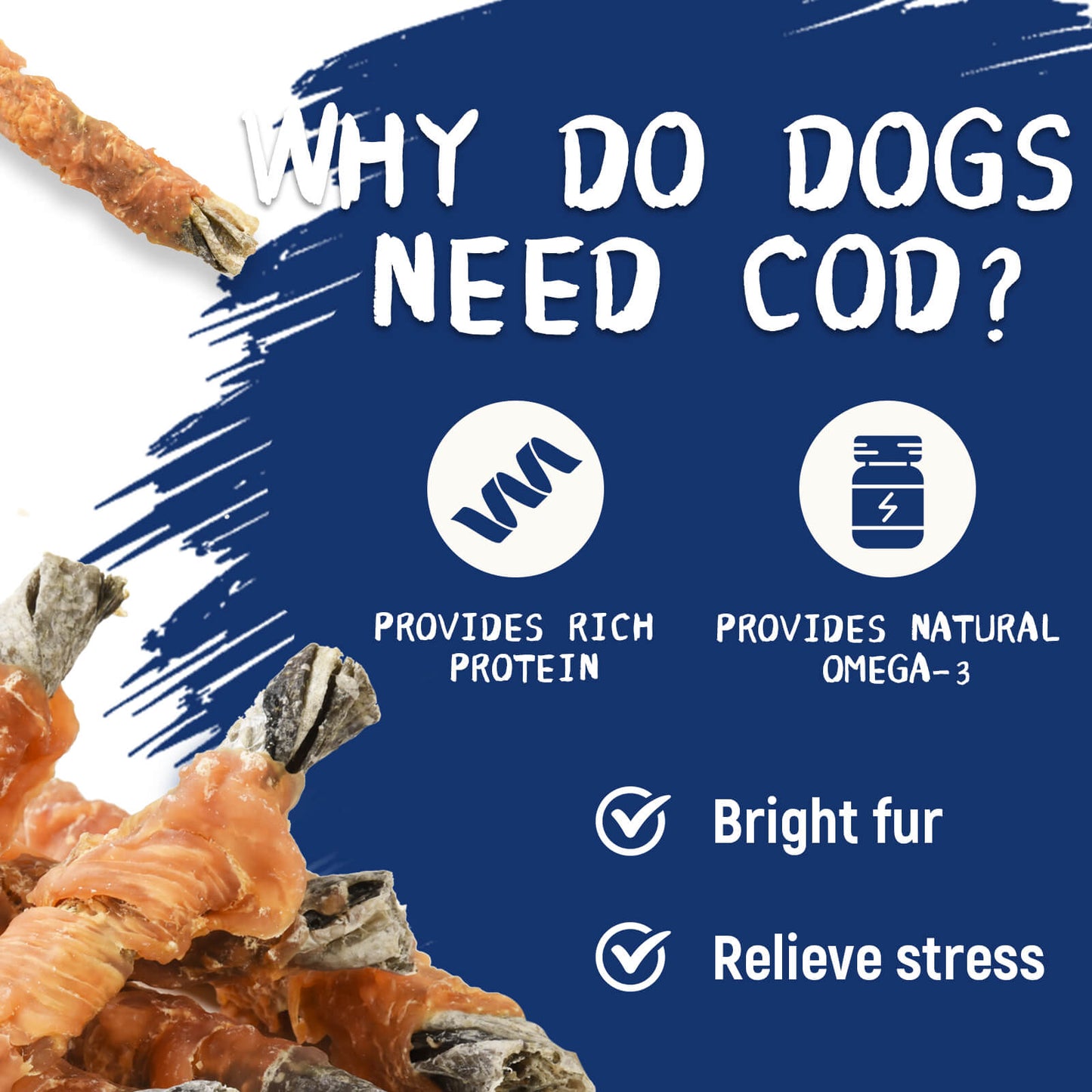 Cod Dog Treat, Chicken Wrapped Cod Skin Chew Fish Rolls, 12.5 oz - Pawup