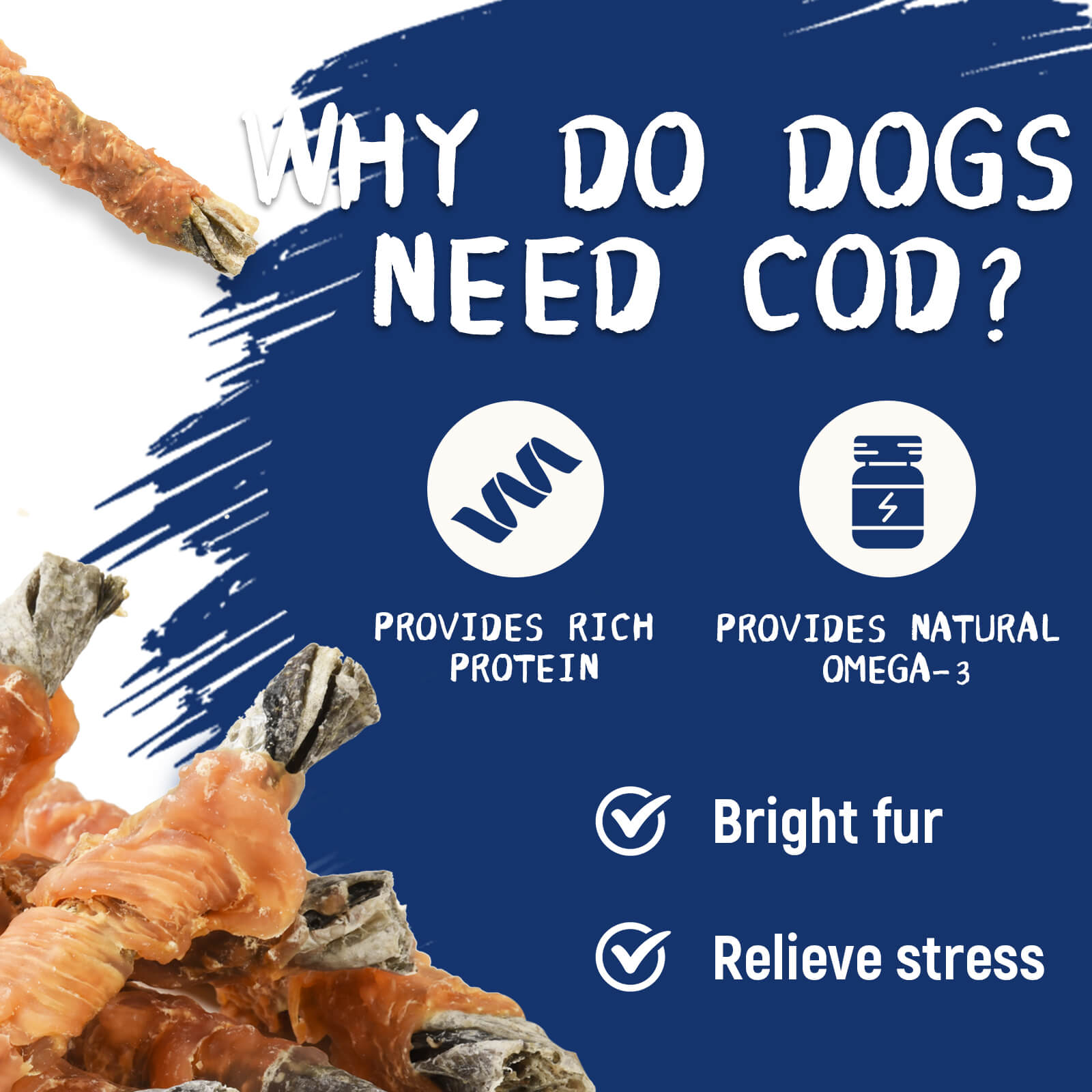 Cod Dog Treat, Chicken Wrapped Cod Skin Chew Fish Rolls, 12.5 oz - Pawup