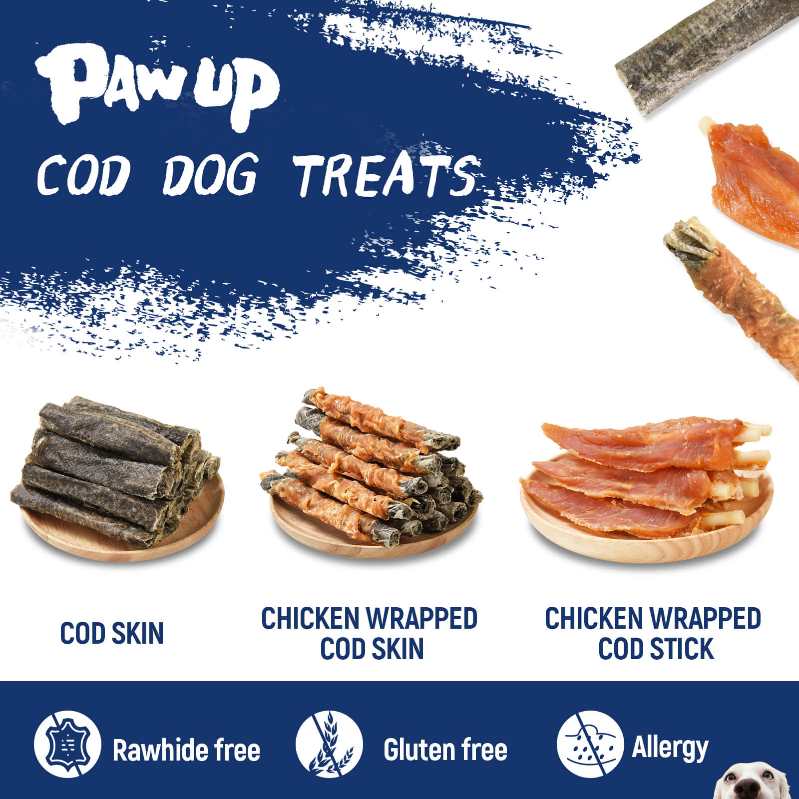 Cod Skins Dog Treat, Chew Fish Skins Rolls, 8 oz - Pawup